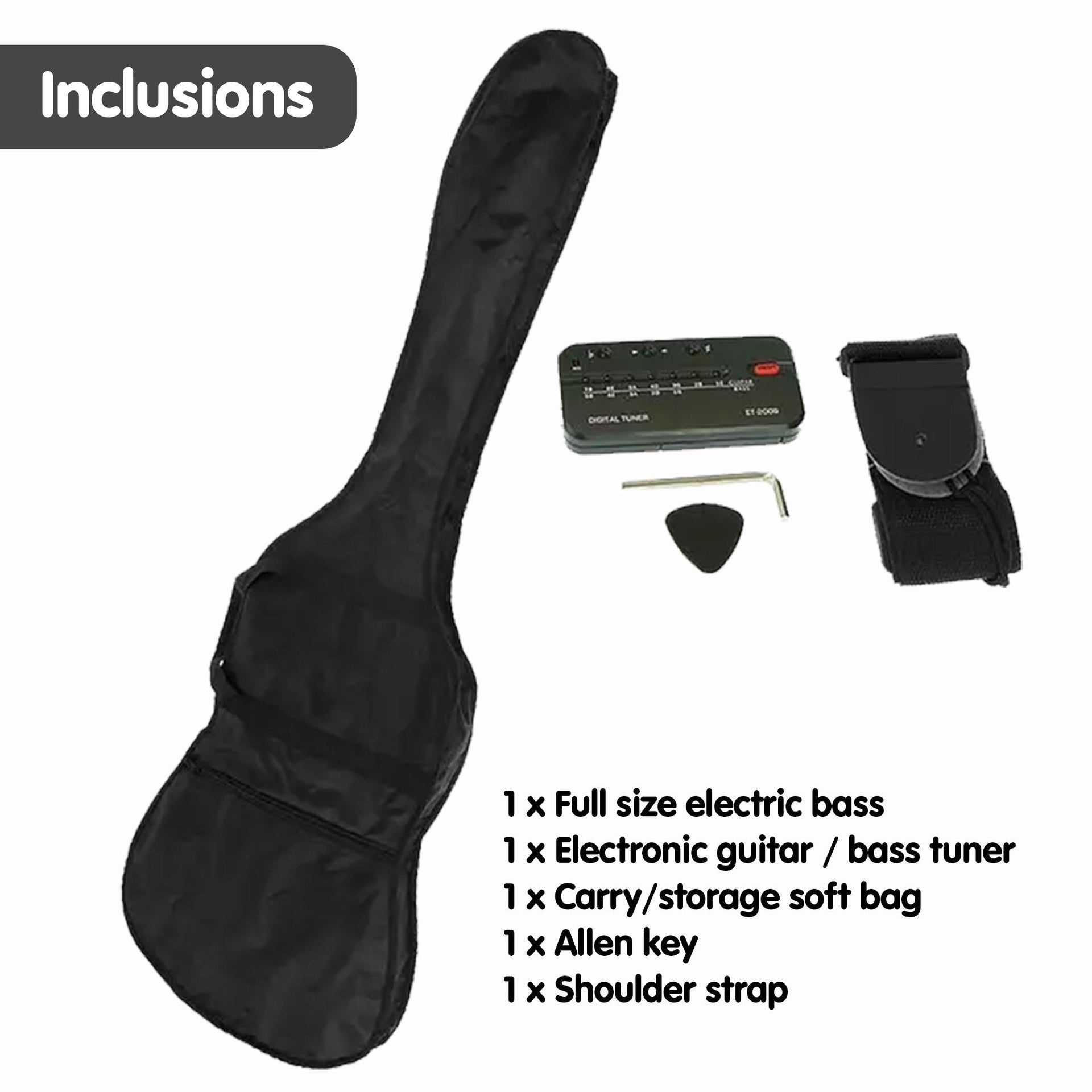 Karrera 39in Electric Guitar Bass Tuner Music 4-String Instrument Full Size Sunburst Karrera