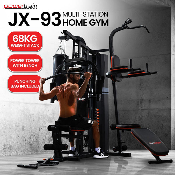 Powertrain Multi Station Home Gym 150lbs Weights Punching Bag Powertrain