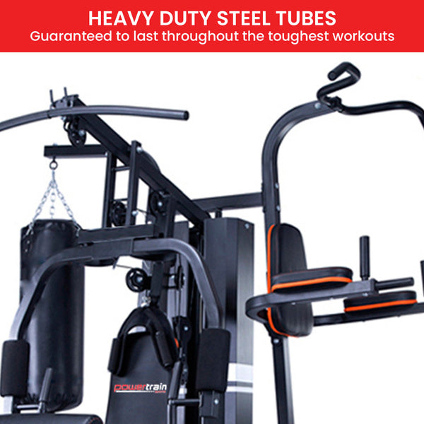 Powertrain Multi Station Home Gym 150lbs Weights Punching Bag Powertrain