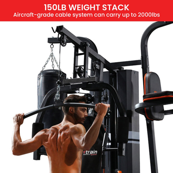 Powertrain Multi Station Home Gym 150lbs Weights Punching Bag Powertrain