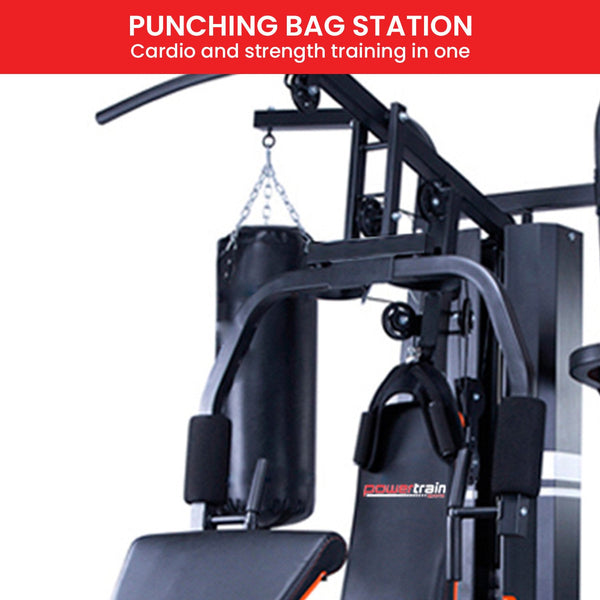 Powertrain Multi Station Home Gym 150lbs Weights Punching Bag Powertrain