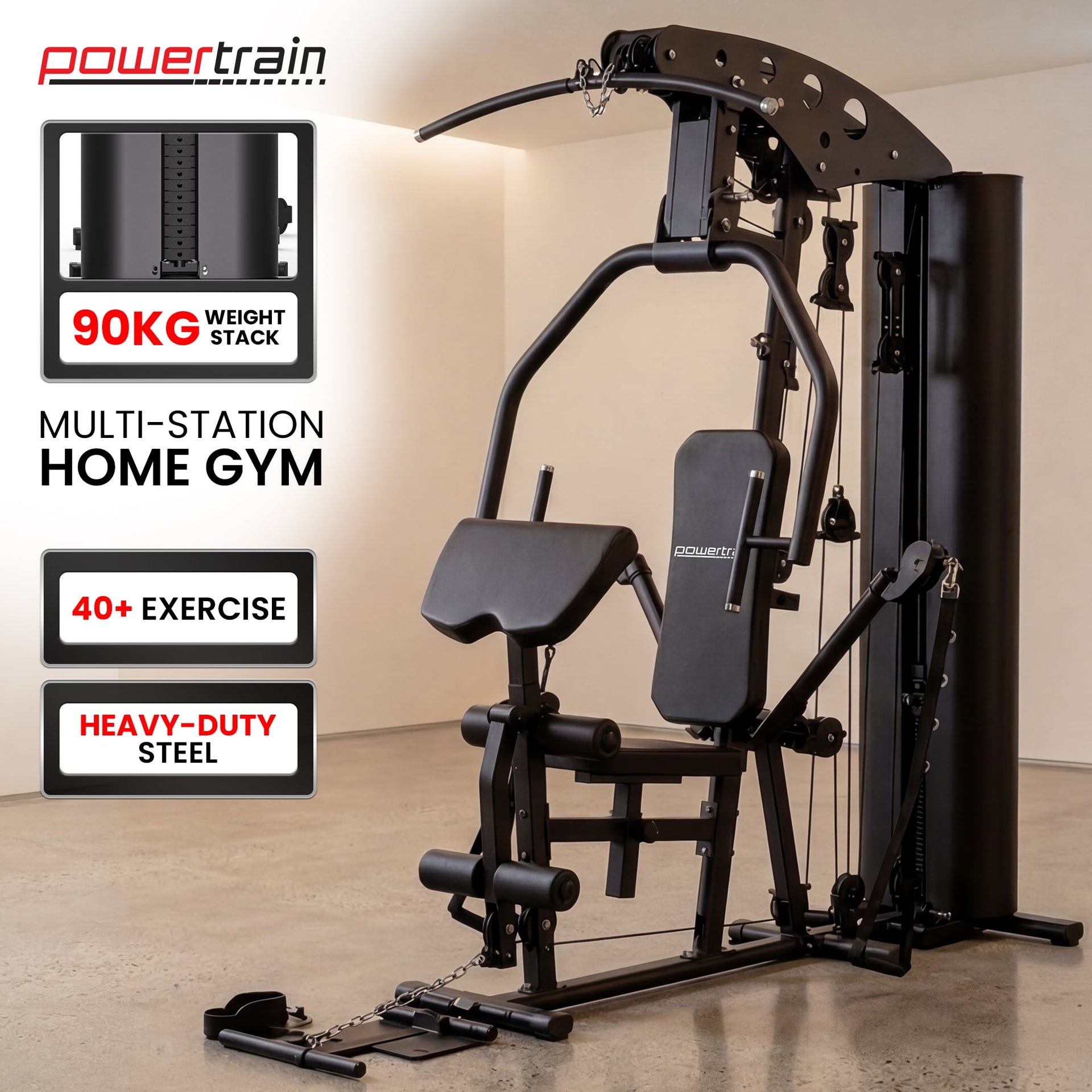 Powertrain Home Multi Gym 560 Full Body Training with 90kg Weight Stack Home Gym Awezingly