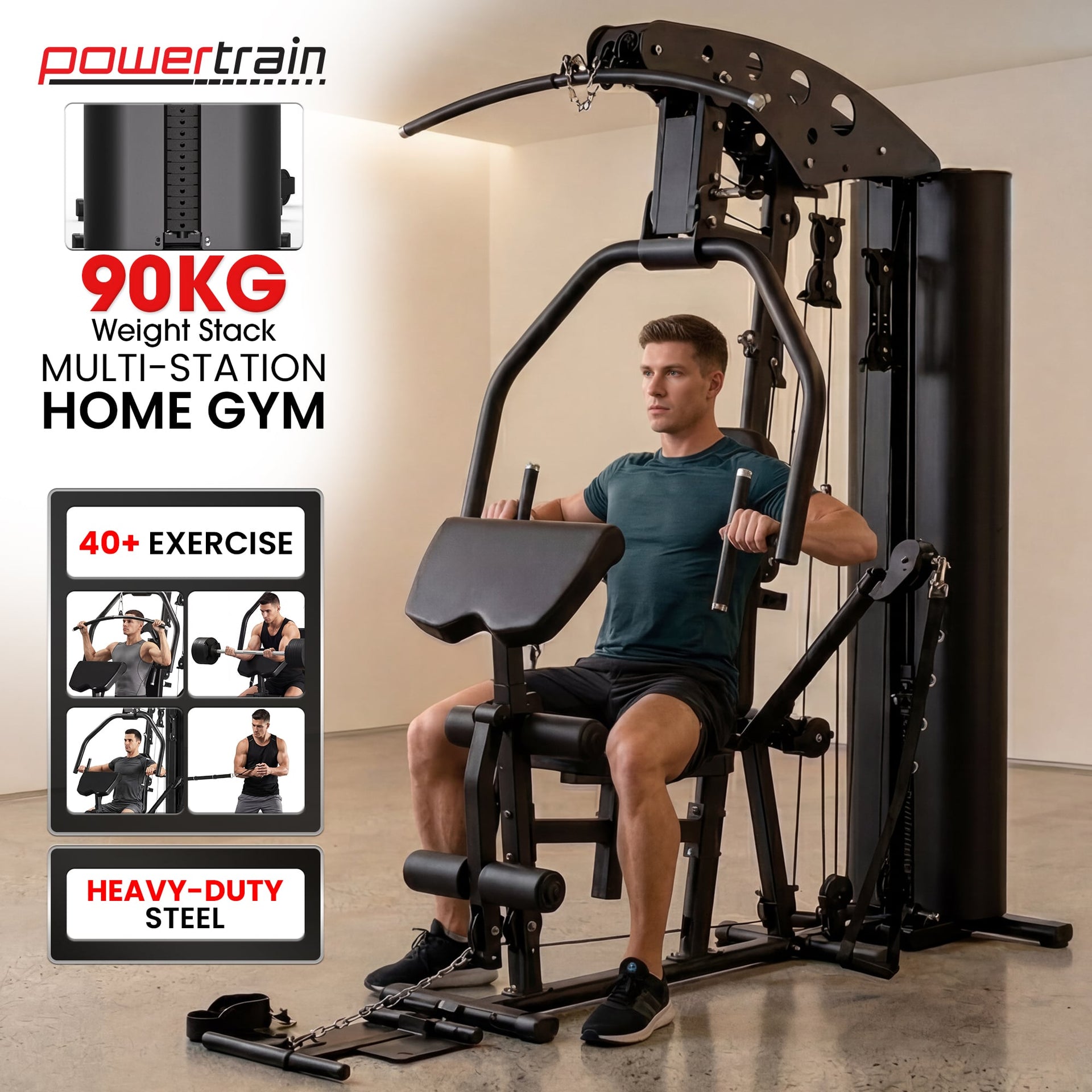 Powertrain Home Multi Gym 560 Full Body Training with 90kg Weight Stack Home Gym Awezingly