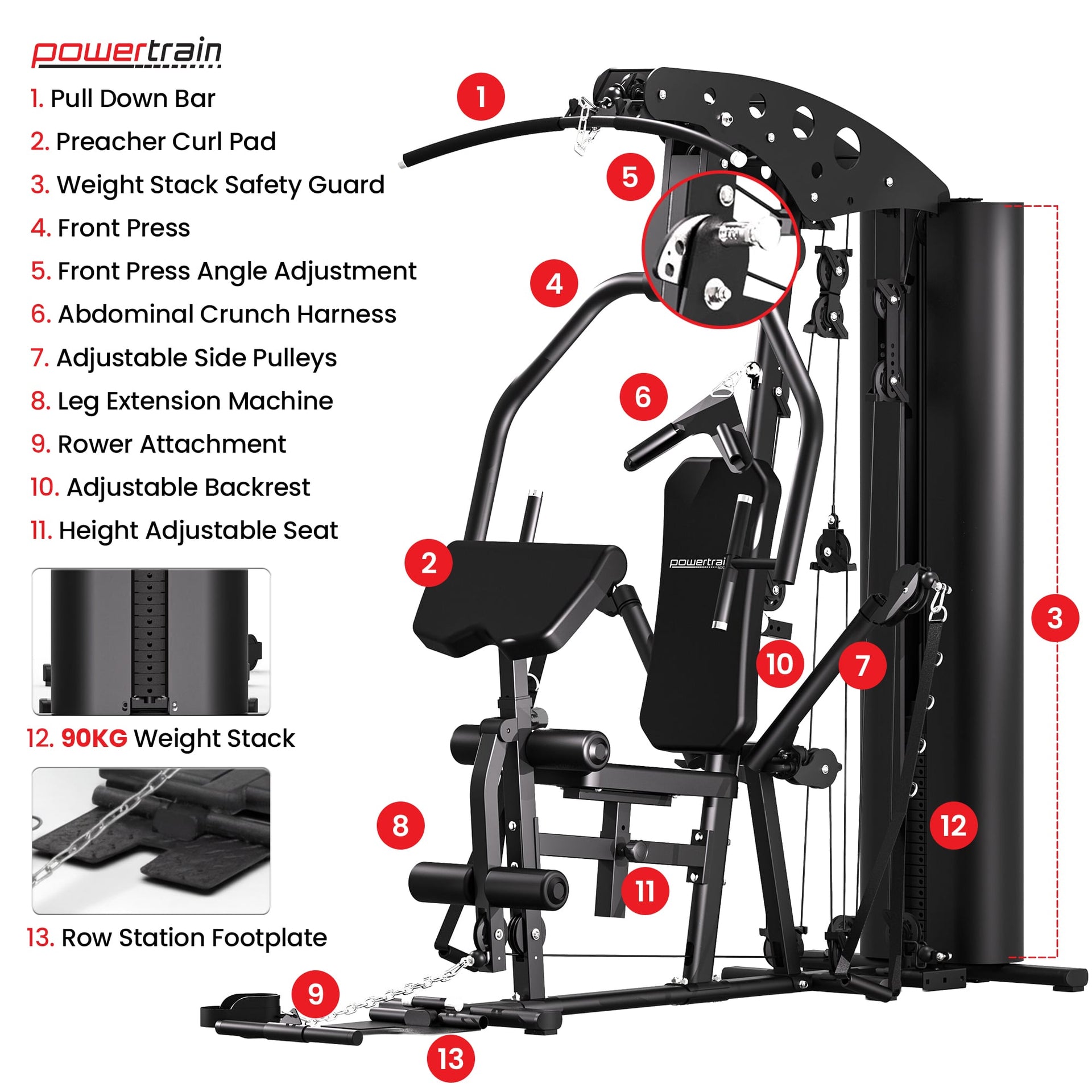 Powertrain Home Multi Gym 560 Full Body Training with 90kg Weight Stack Home Gym Awezingly