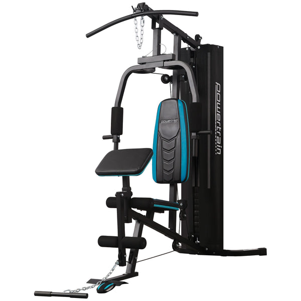Powertrain JX-300 Multi Station Home Gym 44kg Weight Stack Cable Machine, Curl Pad Leg Extension and Pull-down Bar Awezingly