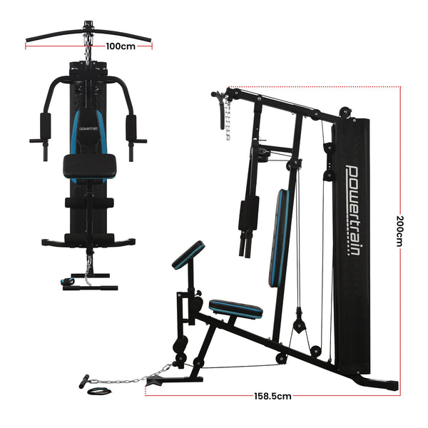 Powertrain JX-300 Multi Station Home Gym 44kg Weight Stack Cable Machine, Curl Pad Leg Extension and Pull-down Bar Awezingly