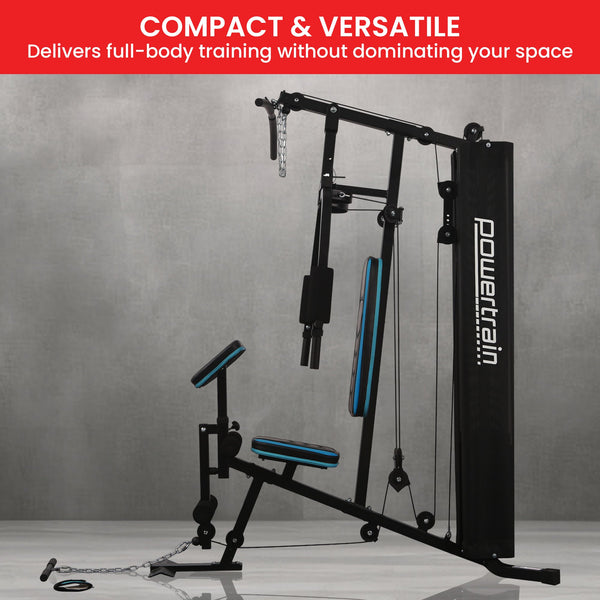 Powertrain JX-300 Multi Station Home Gym 44kg Weight Stack Cable Machine, Curl Pad Leg Extension and Pull-down Bar Awezingly
