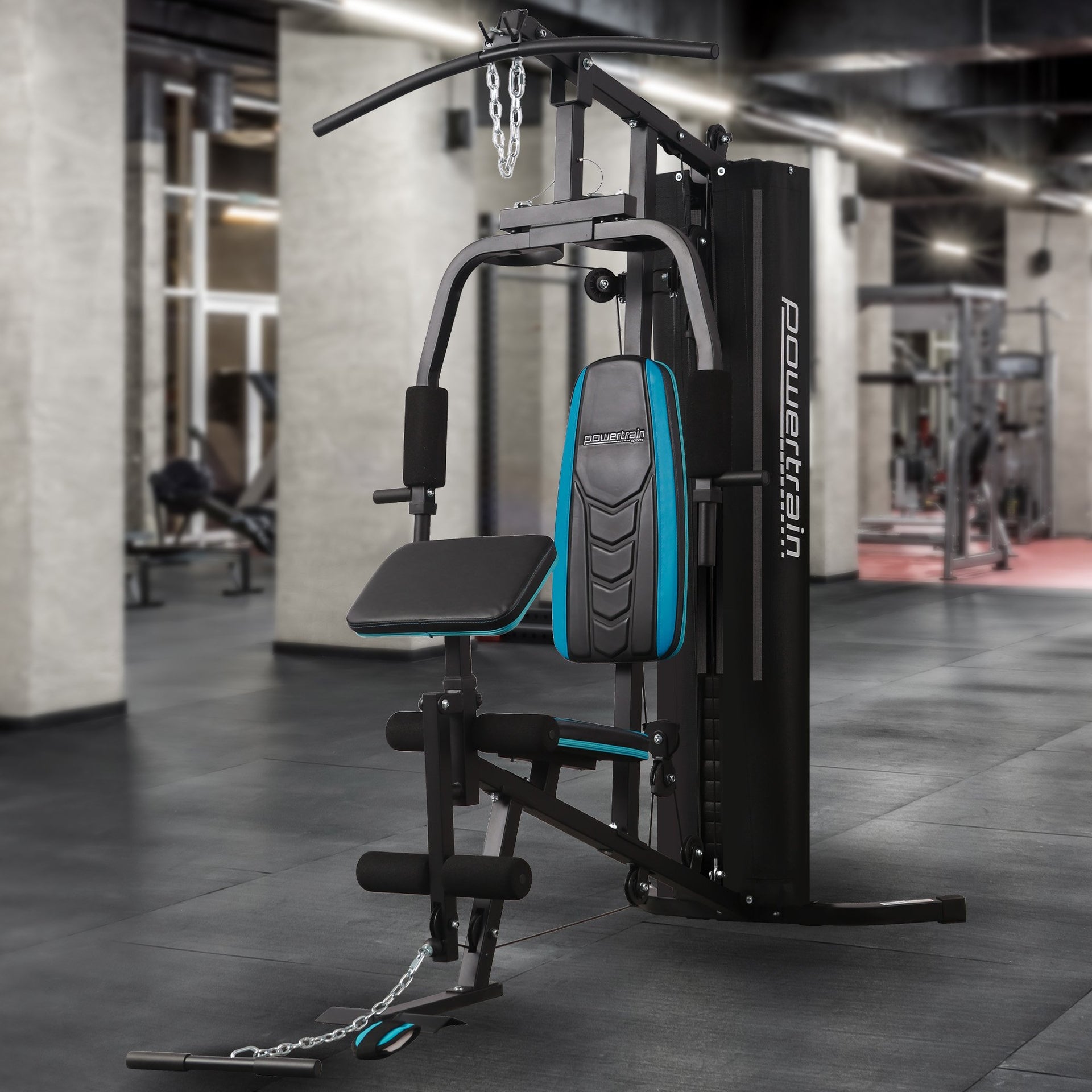 Powertrain JX-300 Multi Station Home Gym 44kg Weight Stack Cable Machine, Curl Pad Leg Extension and Pull-down Bar Awezingly