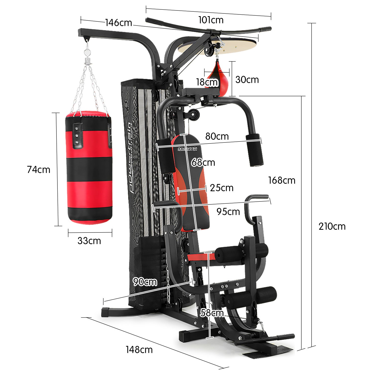 Powertrain Home Gym Multi Station with Boxing Punching Bag Speed Ball Powertrain