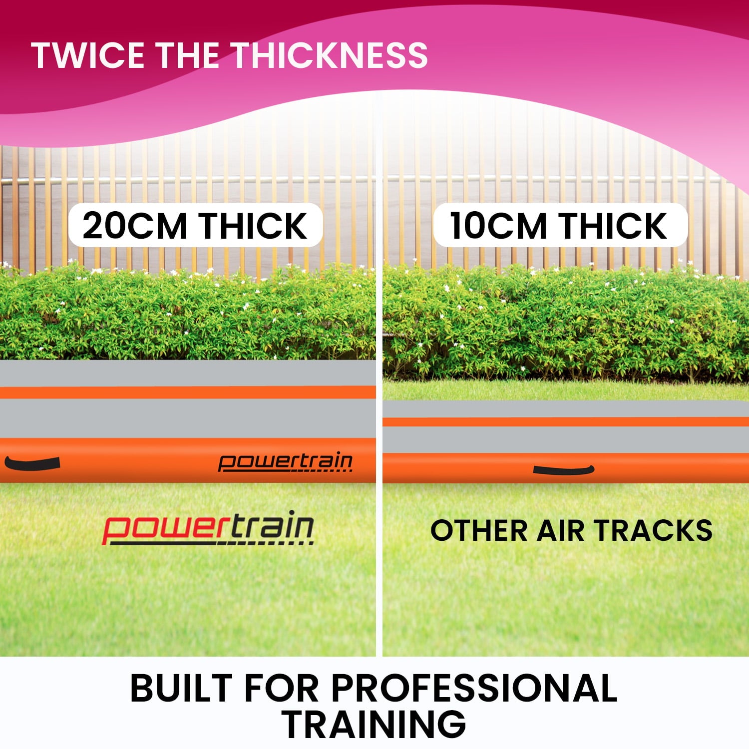 Powertrain Airtrack 20cm Thick 3m x 1m Inflatable Gymnastics Tumbling Mat Air Track - Orange Powertrain
