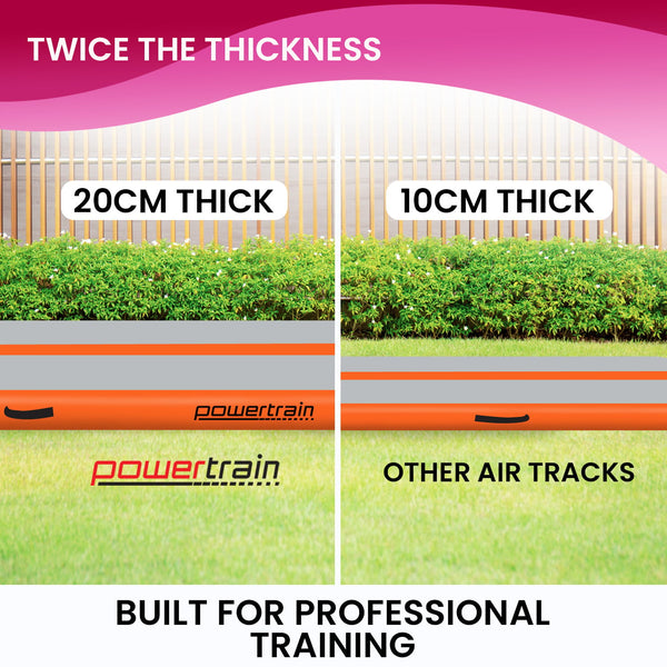 Powertrain Airtrack 20cm Thick 3m x 1m Inflatable Gymnastics Tumbling Mat Air Track - Orange Powertrain
