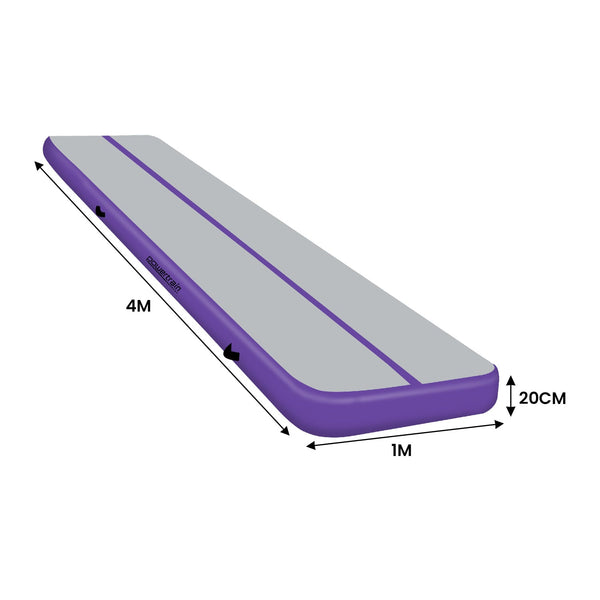 Powertrain Airtrack 20cm Thick 4m x 1m Inflatable Gymnastics Tumbling Mat Air Track - Purple Powertrain