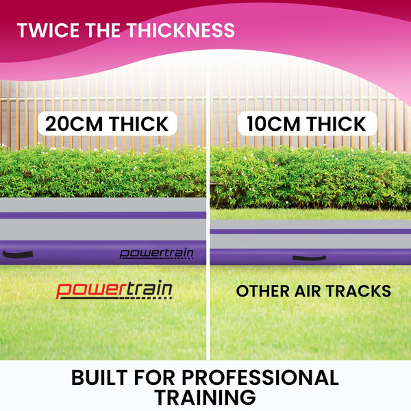 Powertrain Airtrack 20cm Thick 4m x 1m Inflatable Gymnastics Tumbling Mat Air Track - Purple Powertrain