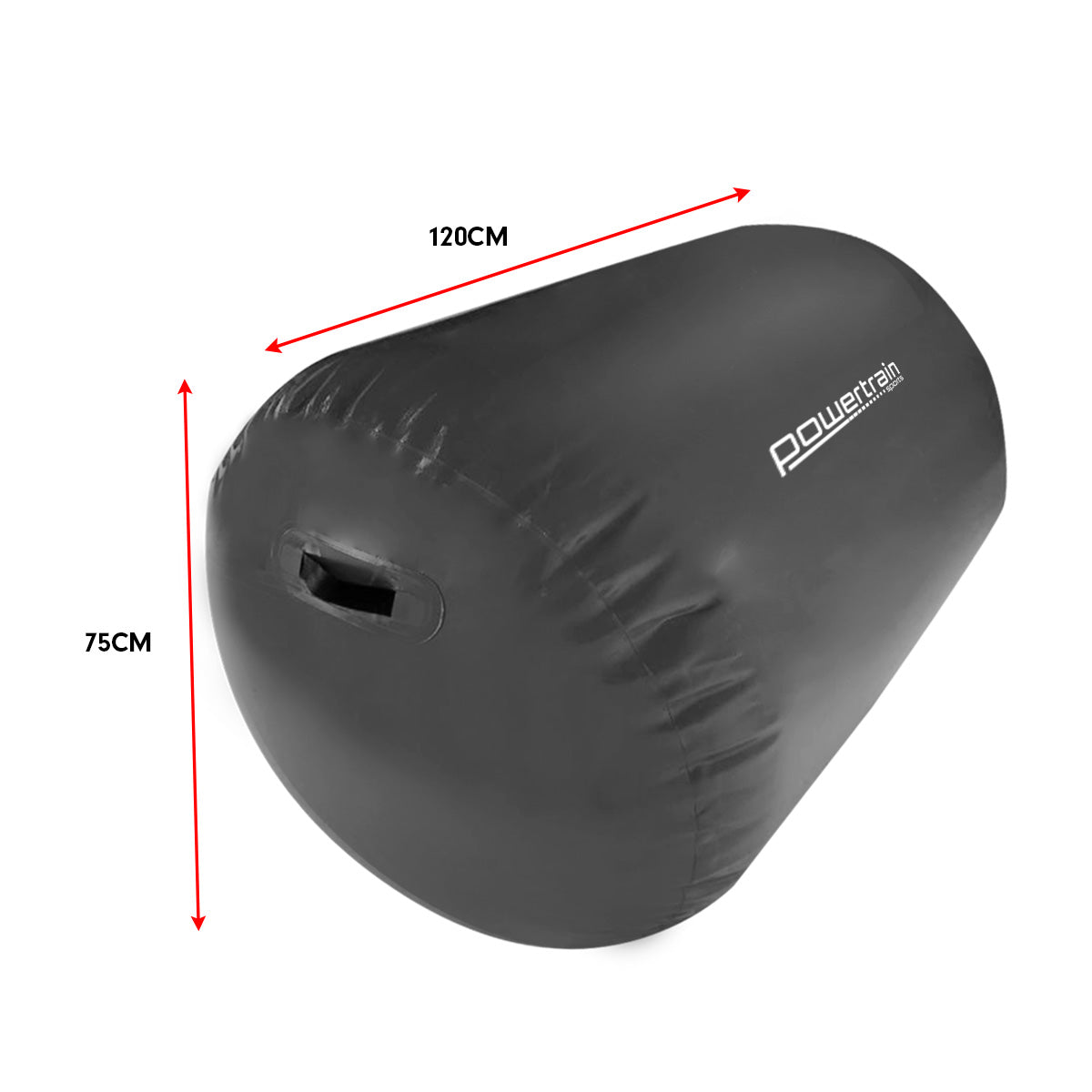 Powertrain Sports Inflatable Gymnastics Air Barrel Exercise Roller 120 x 75cm - Black Powertrain