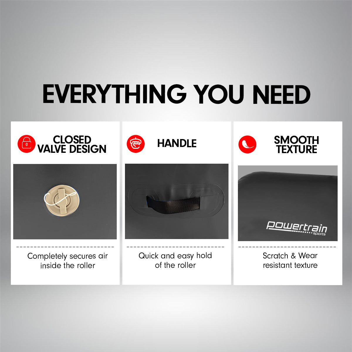 Powertrain Sports Inflatable Gymnastics Air Barrel Exercise Roller 120 x 75cm - Black Powertrain