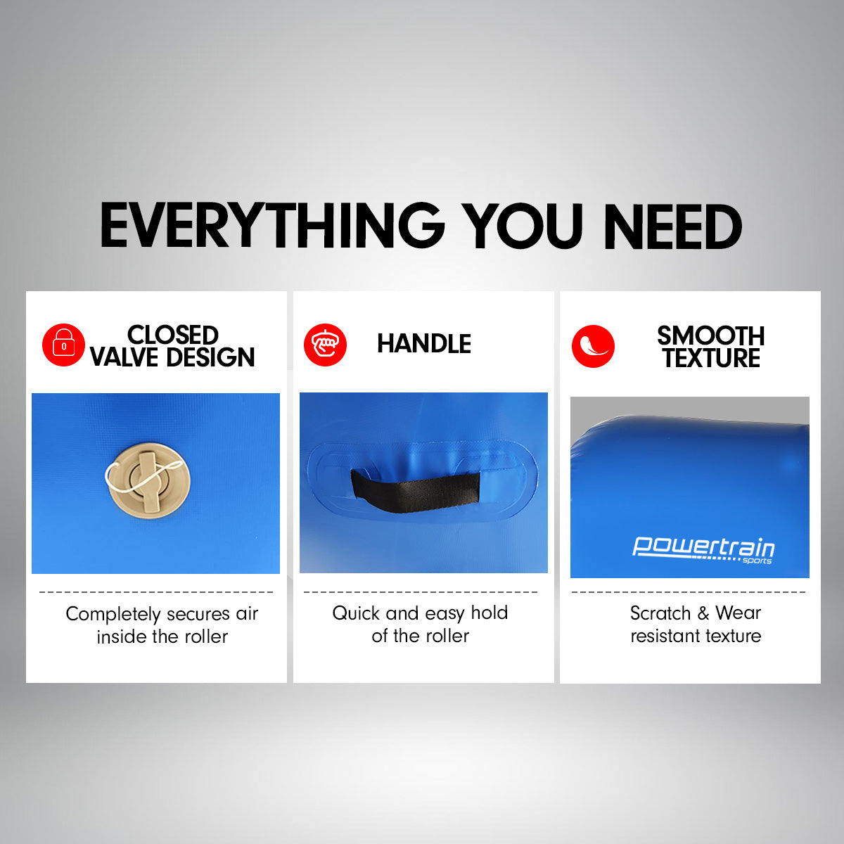 Powertrain Sports Inflatable Gymnastics Air Barrel Exercise Roller 120 x 75cm - Blue Powertrain