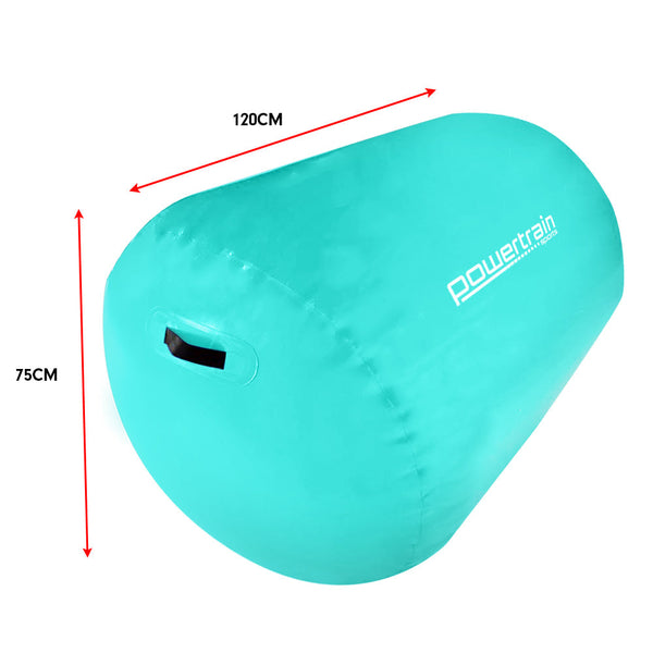 Powertrain Sports Inflatable Gymnastics Air Barrel Exercise Roller 120 x 75cm - Green Kahuna