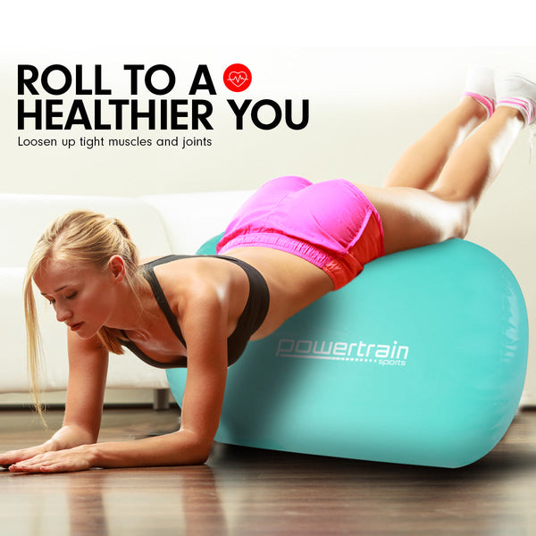 Powertrain Sports Inflatable Gymnastics Air Barrel Exercise Roller 120 x 75cm - Green Kahuna