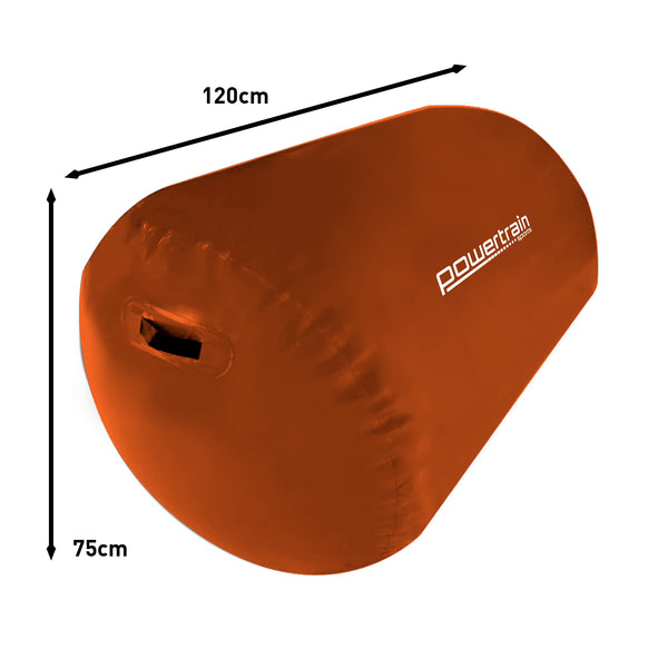 Powertrain Sports Inflatable Gymnastics Air Barrel Exercise Roller 120 x 75cm - Orange Powertrain