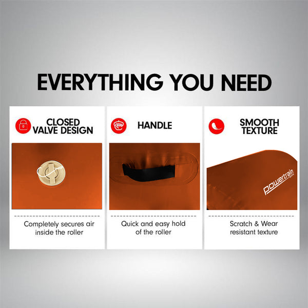 Powertrain Sports Inflatable Gymnastics Air Barrel Exercise Roller 120 x 75cm - Orange Powertrain