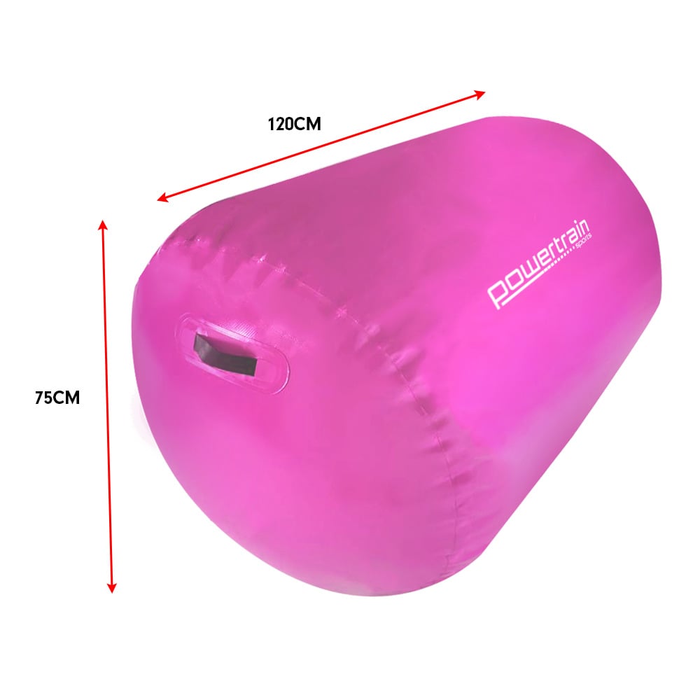 Powertrain Sports Inflatable Gymnastics Air Barrel Exercise Roller 120 x 75cm - Pink Powertrain