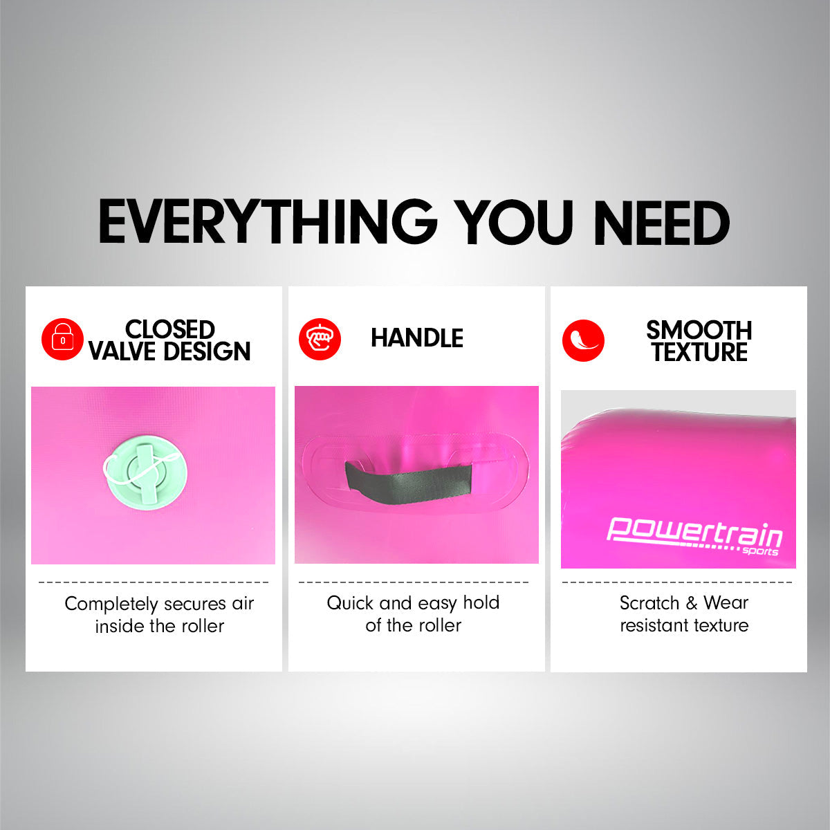 Powertrain Sports Inflatable Gymnastics Air Barrel Exercise Roller 120 x 75cm - Pink Powertrain