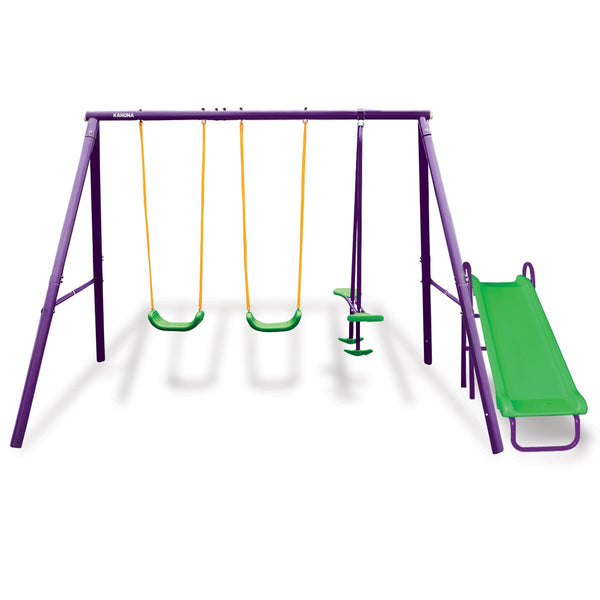 Kahuna Kids 4-Seater Swing Set with Slide Purple Green Kahuna