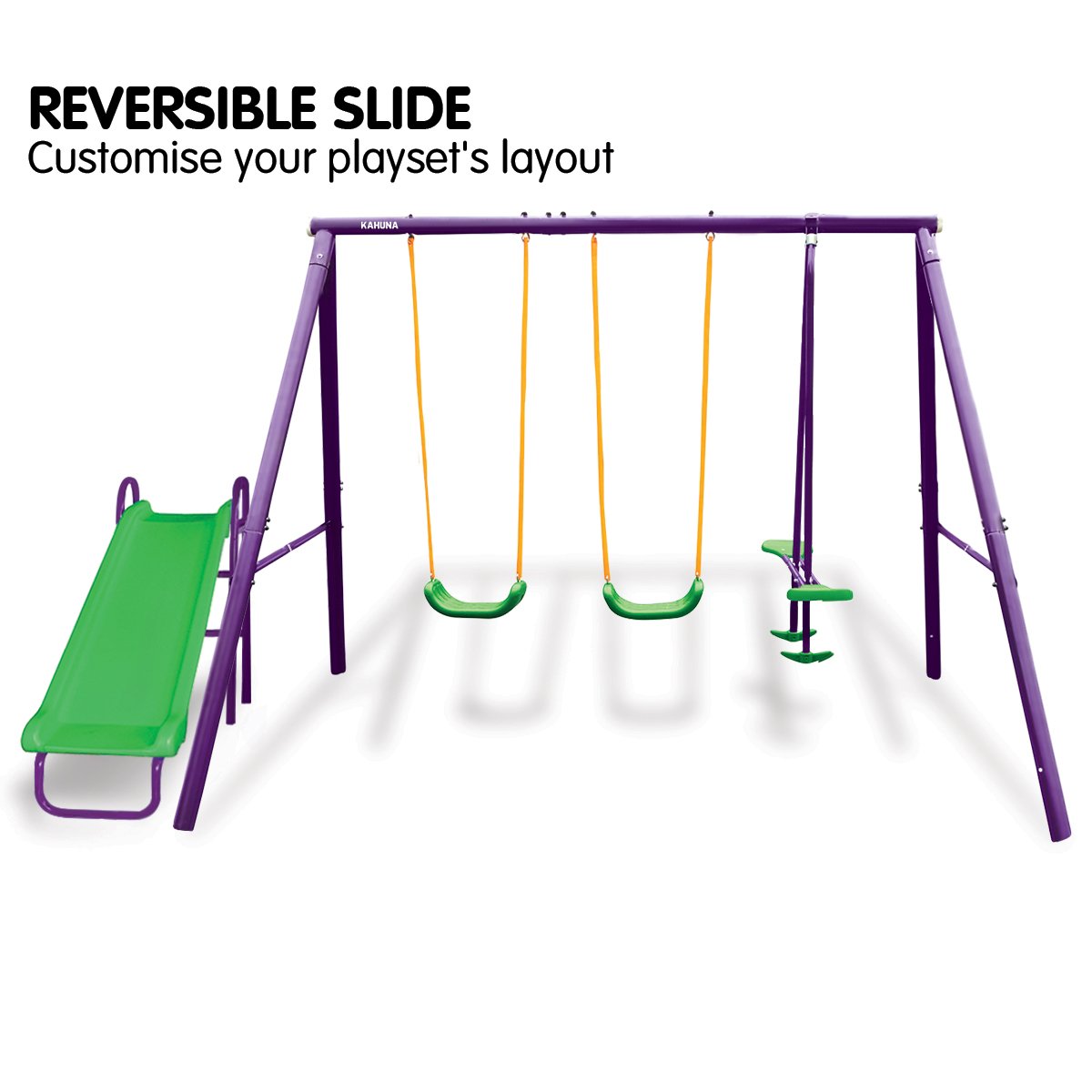 Kahuna Kids 4-Seater Swing Set with Slide Purple Green Kahuna