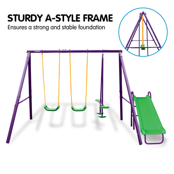 Kahuna Kids 4-Seater Swing Set with Slide Purple Green Kahuna