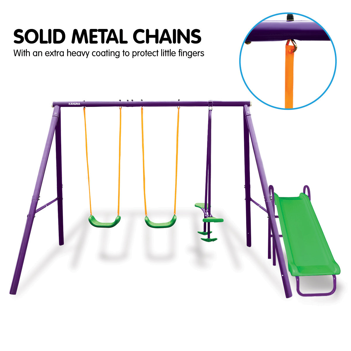 Kahuna Kids 4-Seater Swing Set with Slide Purple Green Kahuna