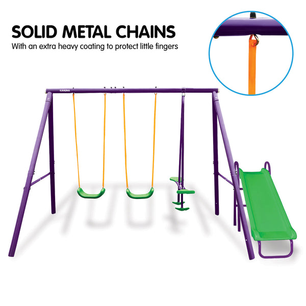 Kahuna Kids 4-Seater Swing Set with Slide Purple Green Kahuna
