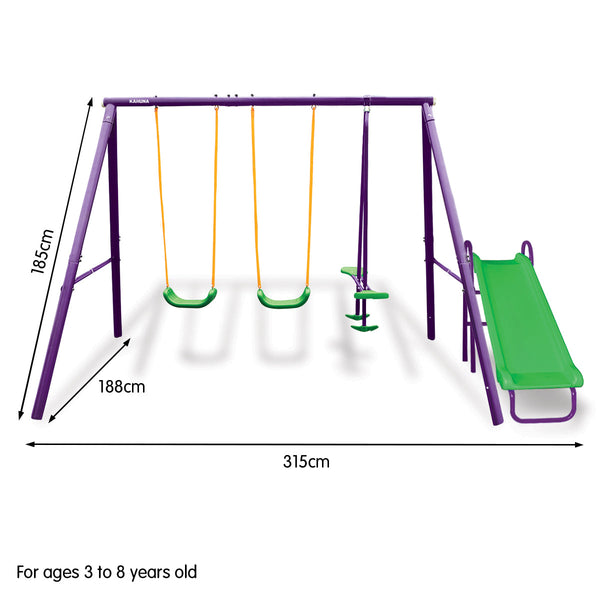 Kahuna Kids 4-Seater Swing Set with Slide Purple Green Kahuna