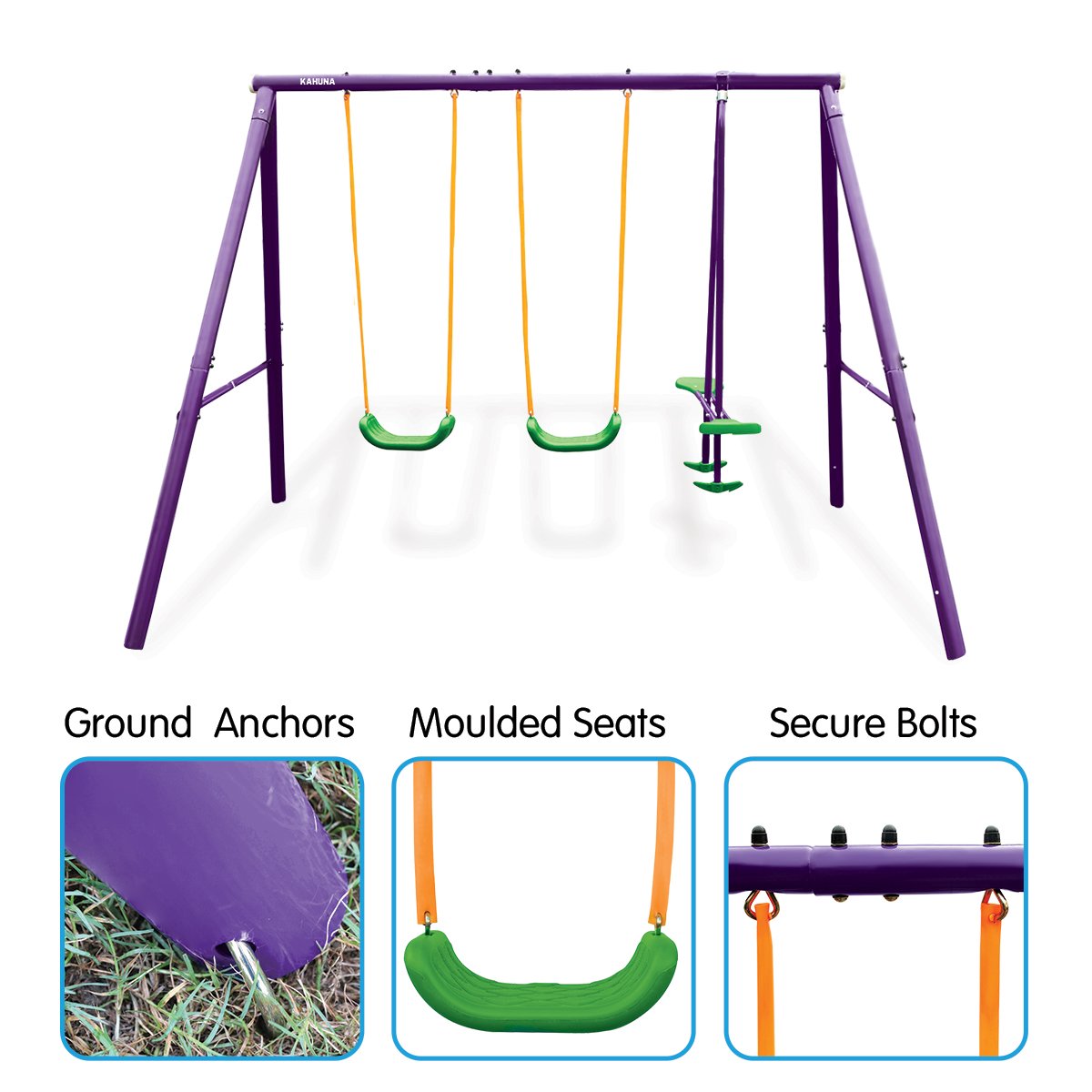 Kahuna Kids 4-Seater Swing Set Purple Green Kahuna