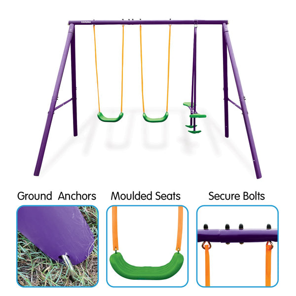 Kahuna Kids 4-Seater Swing Set Purple Green Kahuna