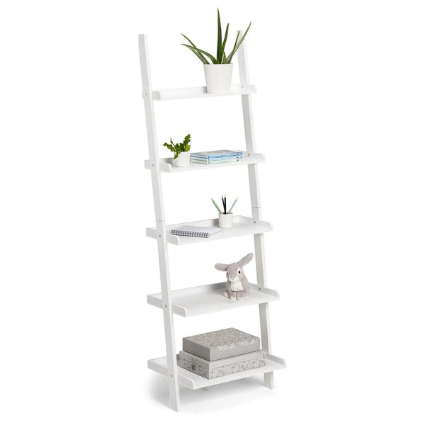 Sarantino Aster 5-Tier Ladder Shelf in White Awezingly