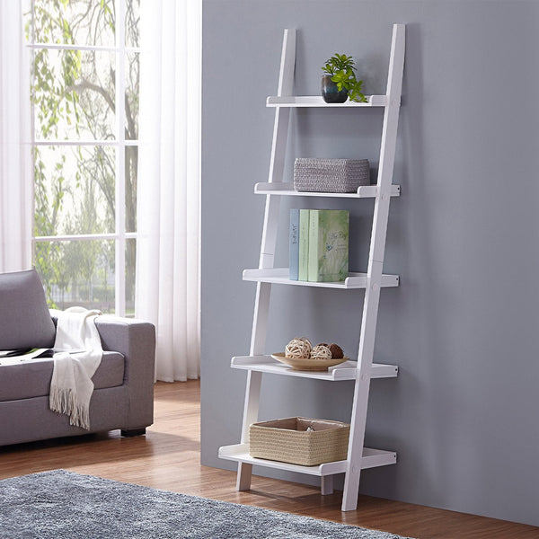 Sarantino Aster 5-Tier Ladder Shelf in White Awezingly