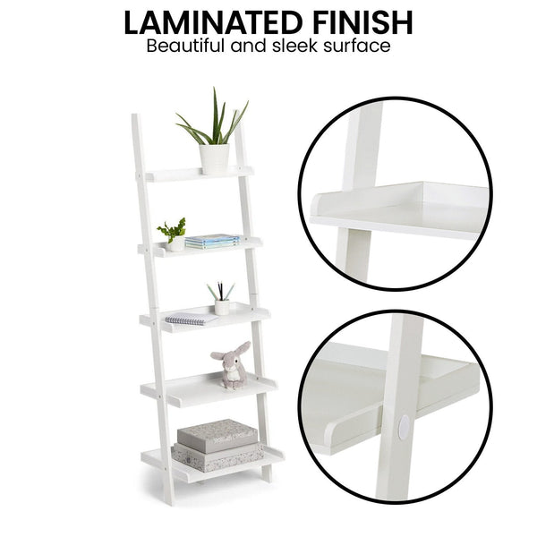 Sarantino Aster 5-Tier Ladder Shelf in White Awezingly