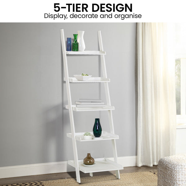 Sarantino Aster 5-Tier Ladder Shelf in White Awezingly