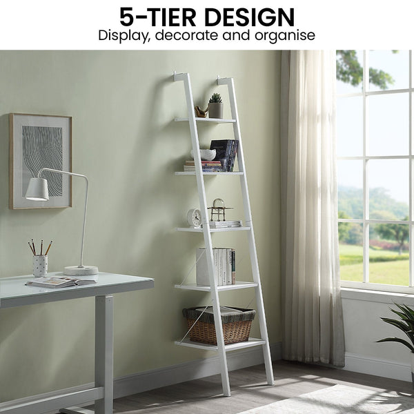Sarantino Amelia 5-Tier Ladder Shelf in White Awezingly