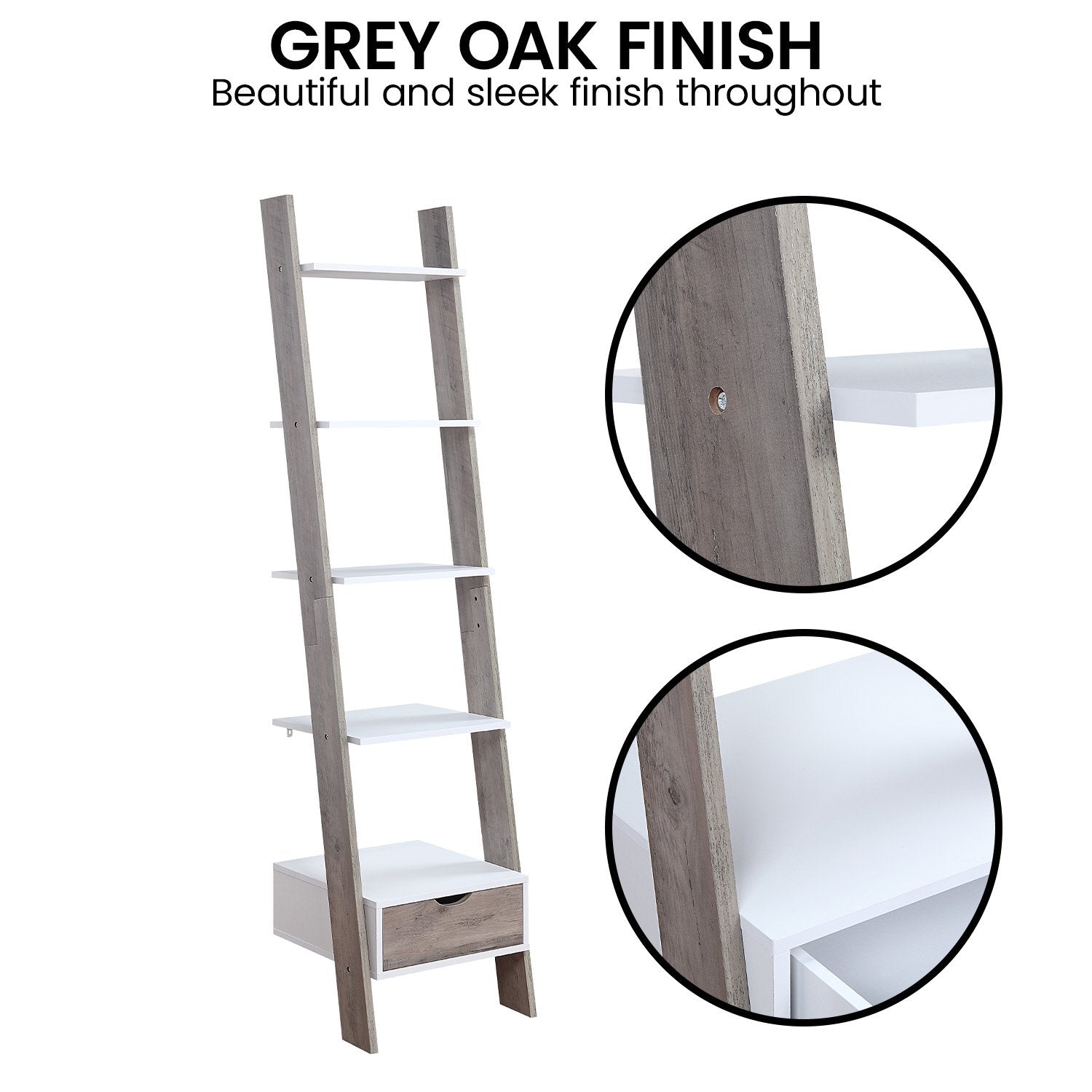 Sarantino Mira 5-tier Ladder Shelf In White And Grey Oak Awezingly