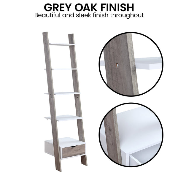 Sarantino Mira 5-tier Ladder Shelf In White And Grey Oak Awezingly