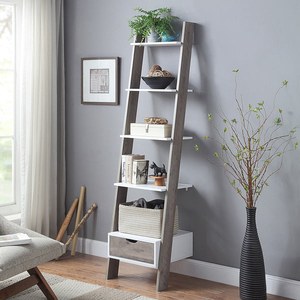 Sarantino Mira 5-tier Ladder Shelf In White And Grey Oak Awezingly