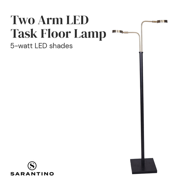 Sarantino LED Metal Floor Lamp with 2 Lights in Brushed Gold and Black Finish Sarantino