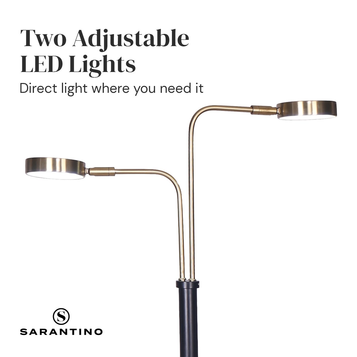 Sarantino LED Metal Floor Lamp with 2 Lights in Brushed Gold and Black Finish Sarantino