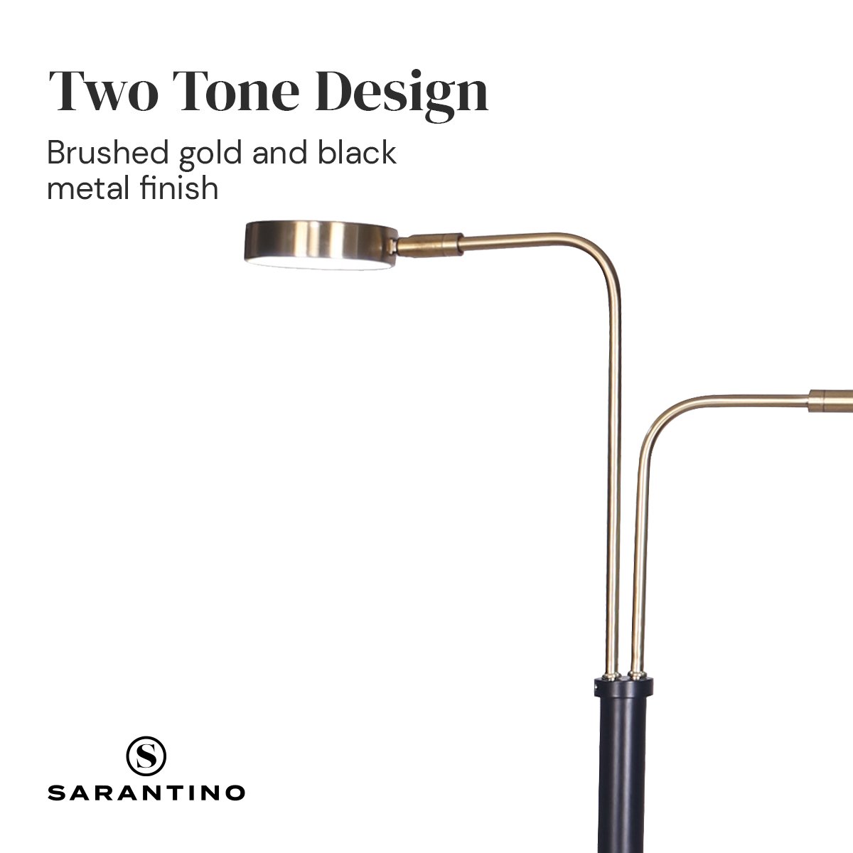 Sarantino LED Metal Floor Lamp with 2 Lights in Brushed Gold and Black Finish Sarantino