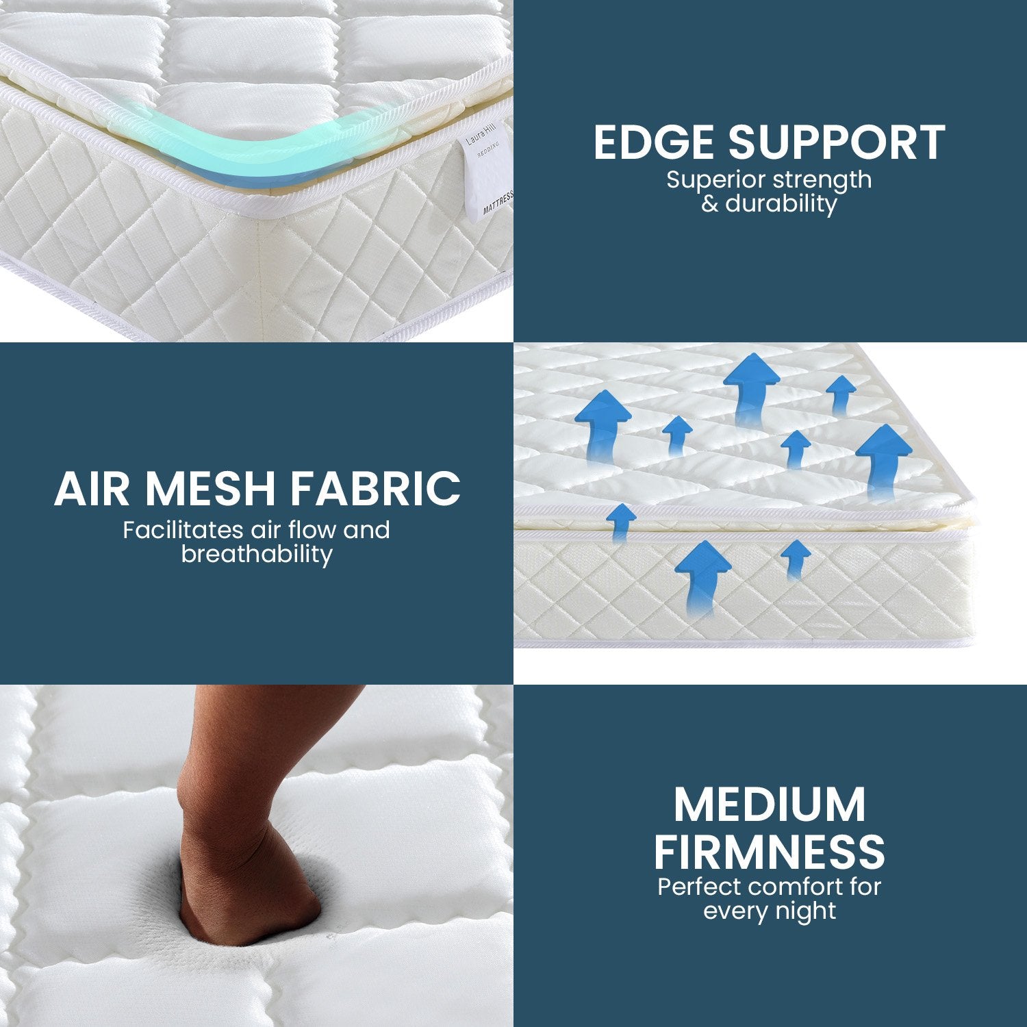 Laura Hill Mattress Queen Size Pillow Top Pocket Spring High Density Foam 22cm Does Not Apply