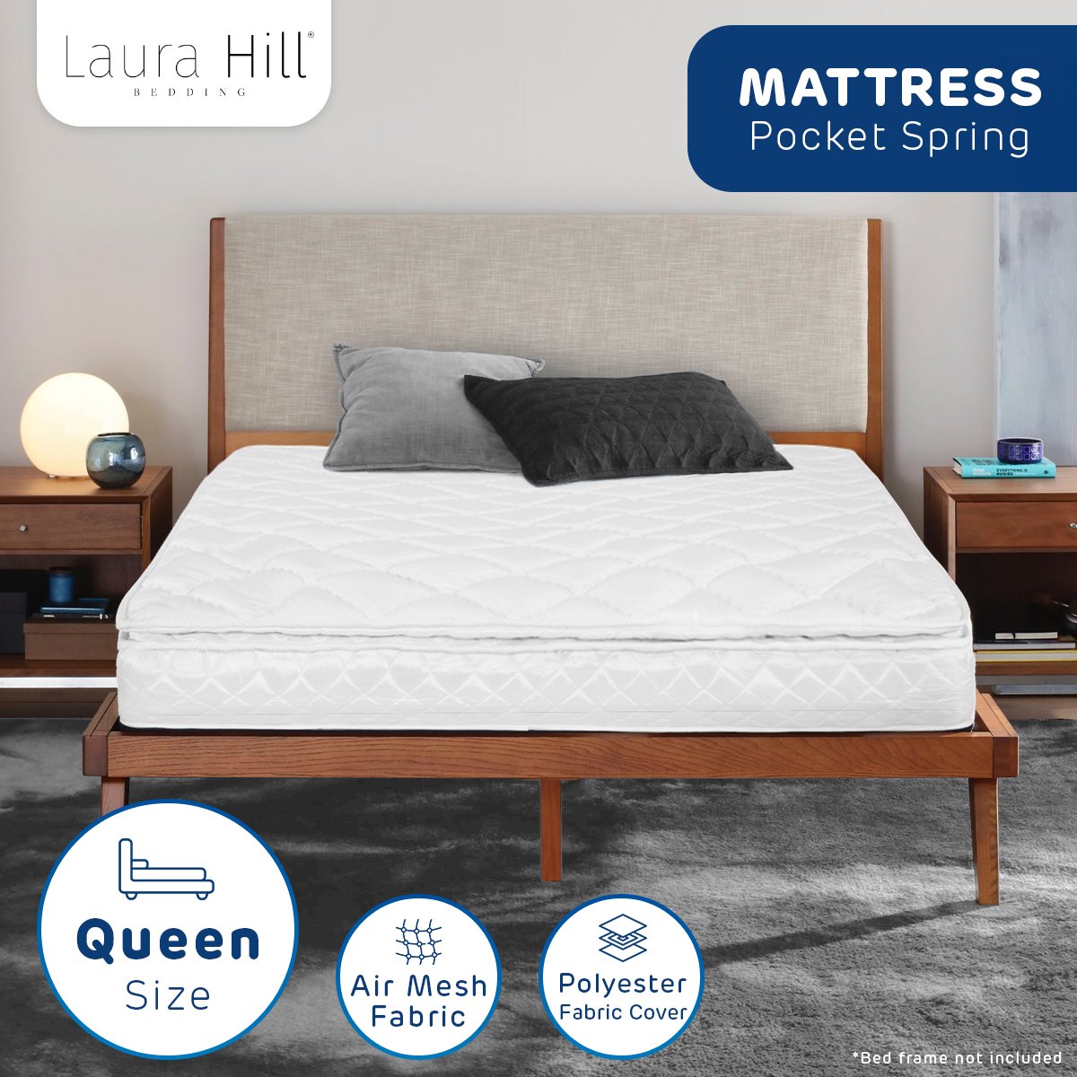 Laura Hill Mattress Queen Size Pillow Top Pocket Spring High Density Foam 22cm Does Not Apply