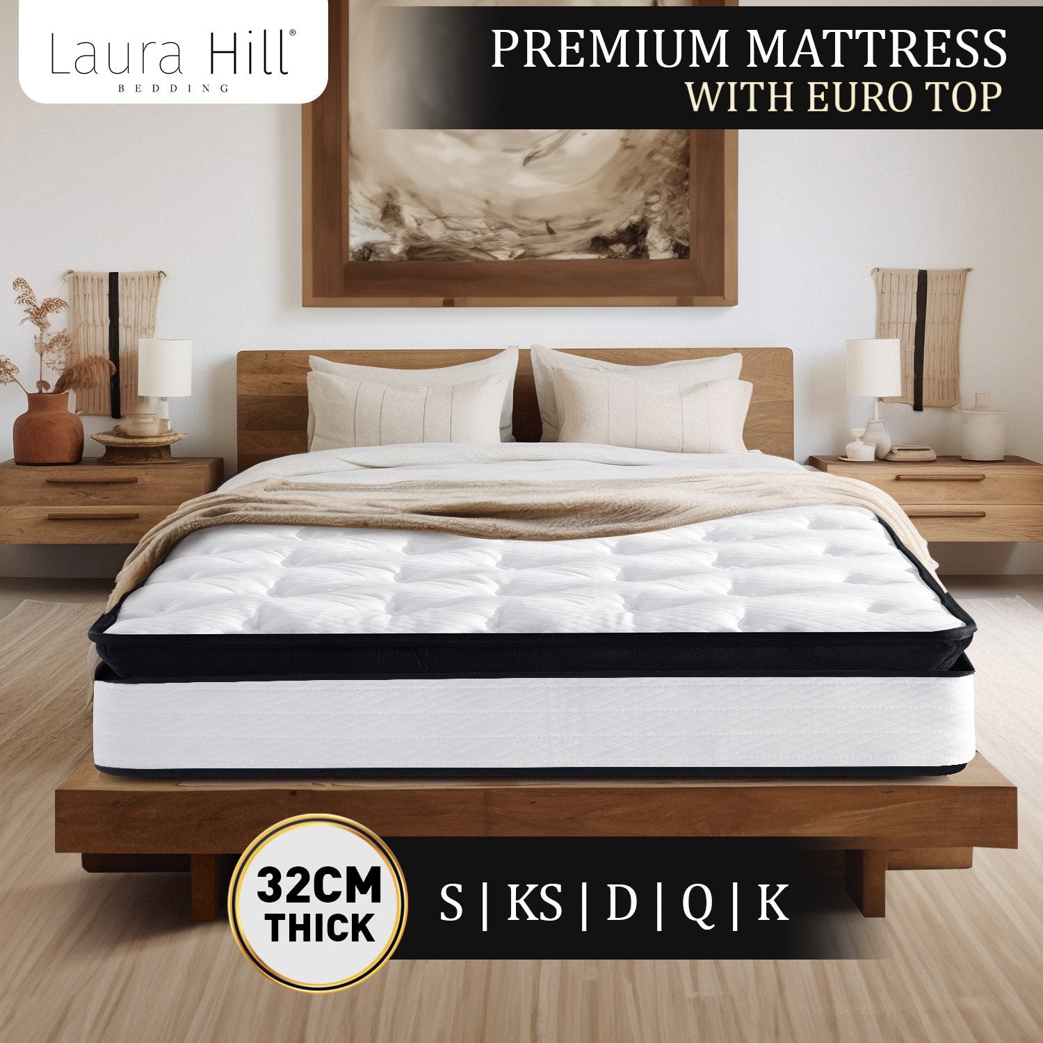 Laura Hill King Mattress Bed Size Euro Top 5 Zone Spring Foam 32cm Bedding Pocket Does Not Apply