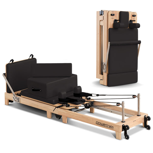 Powertrain Selina Pilates Reformer Machine Wooden Folding Multifunctional Home Gym Equipment with Jumpboard & Sitting Box Oak Black