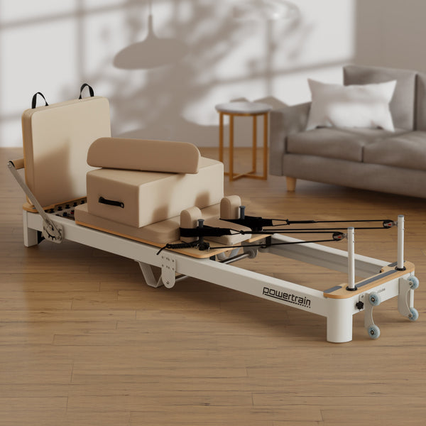Powertrain Velora Beige Aluminium Foldable Pilates Board Reformer Multifunctional Core Exercise Set Ab Trainer Platform Extender Sitting Box Jumpboard And Footbar Full Body Home